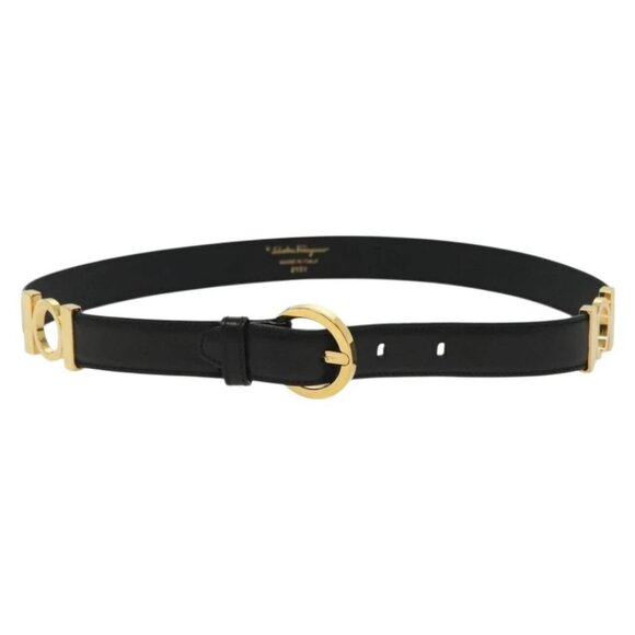 Salvatore Ferragamo Belt Leather 30.3"" Gold Black Auth sw1434 - Picture 1 of 9